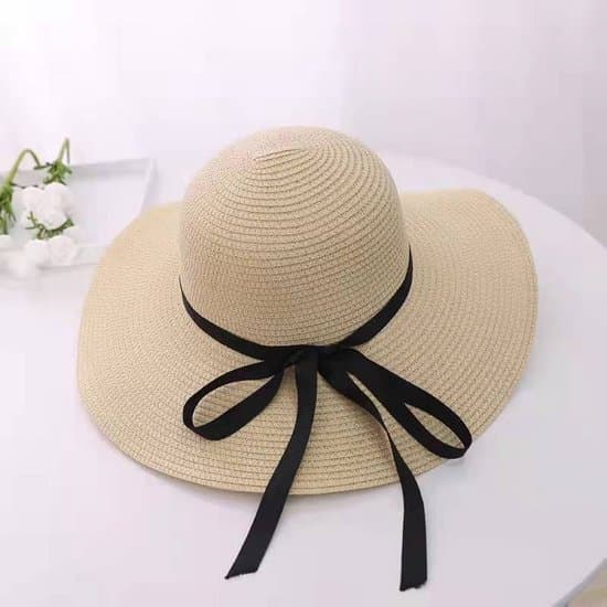 Dame Solhat Bred Skygge Strå Strandhat UV Beskyttelse, Justerbar Sammenfoldelig Sommerhat til Strand Have Rejse, Beige, 55-58cm