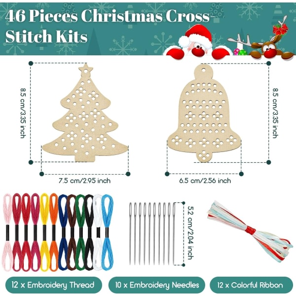 12 stycken julkorsstygn i trä - diverse mönster för hantverk och prydnadsföremål