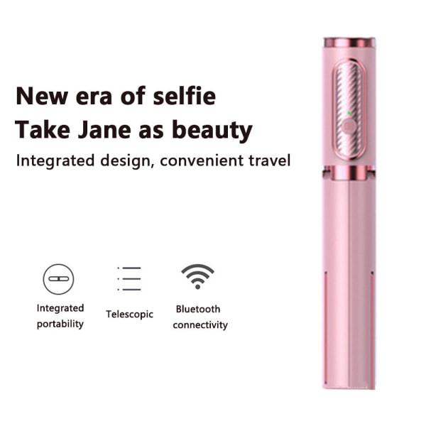 IC Let aluminium alt-i-én teleskopisk telefonholder Selfie Stick Bluetooth med fjernbetjening - Kirsebærblomst Pulver
