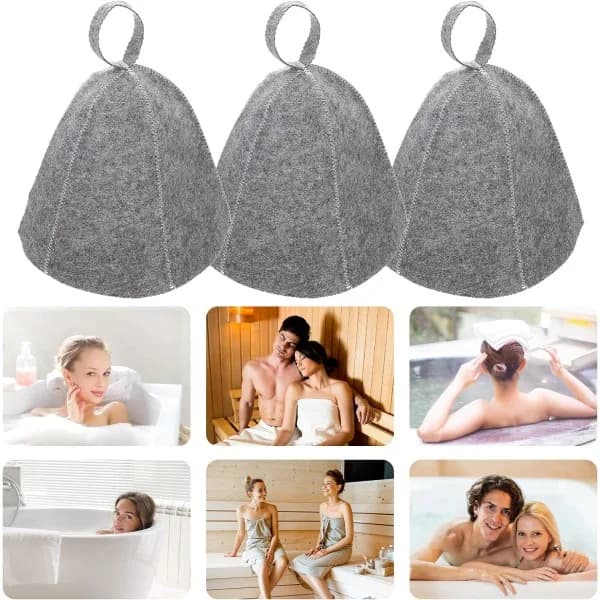 3 stk Filt Sauna Hatter, Badehette, Hodebeskyttelse, Absorberende Sauehette for Sauna, Dusj, Bad, Dampbad A 3stk 3st