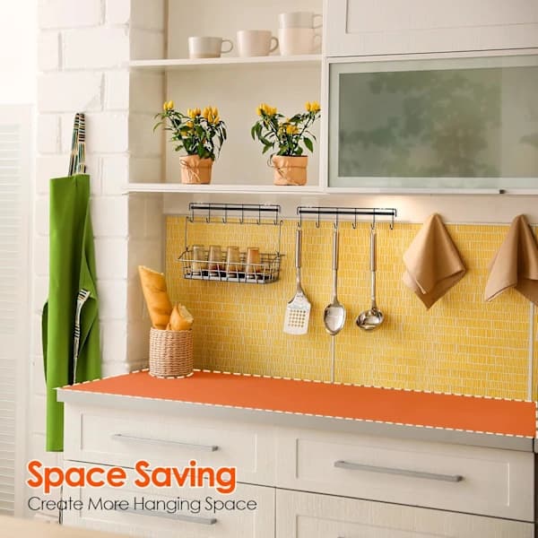 Utensil Hanger with 6 Hooks, Space-Saving Wall Utensil Holder, Kitchen Utensil Hooks, No Drilling, Wall Mounted Adhesive Wall Hooks