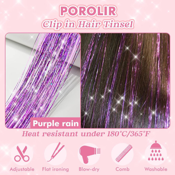 IC Clip-in Hiusglitterisetti, 6 kpl Glitter Fairy Tinsel -hiuslisäkkeet 20 tuumaa kiiltävää hiusglitteriä Lämpöä kestävä (hopea)
