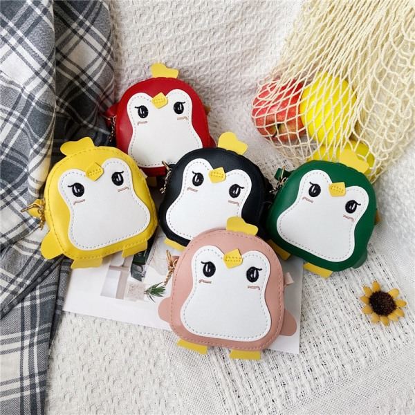 IC Axelväskor för tjejer Tecknad Penguin myntväska och Zipper Childre Svart