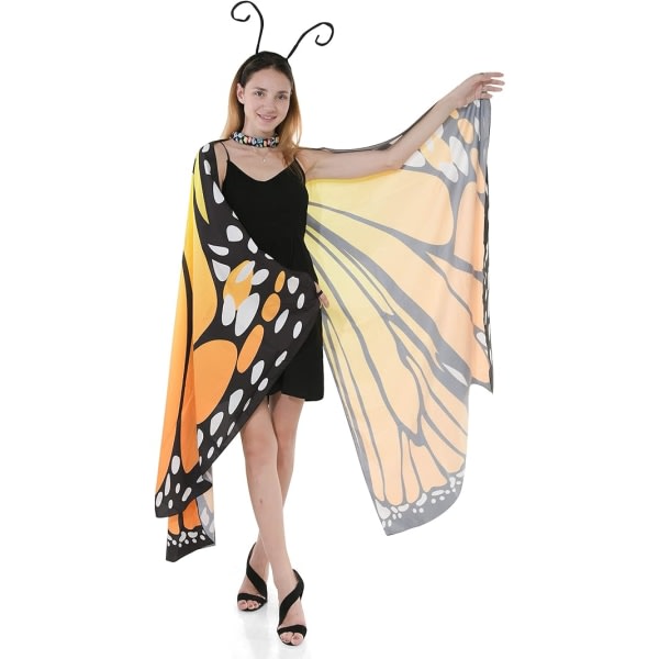IC Butterfly Wing Cape-sjal med spetsmaske og pannband med svart sammetsantenn