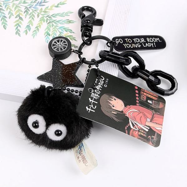 Svart kol-alf nyckelring Spirited Away Hayao Miyazaki Min granne Totoro Briketter Elf docka Skolväska e Accessoarer hårbal