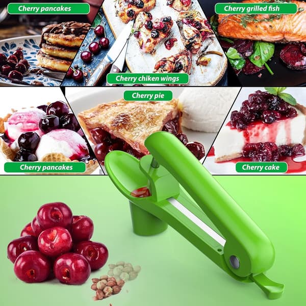 Cherry Pitter - Stainless Steel - Manual - Kitchen Utensil - Ergonomic Design - User-Friendly - Time-Saving - Lockable - Green