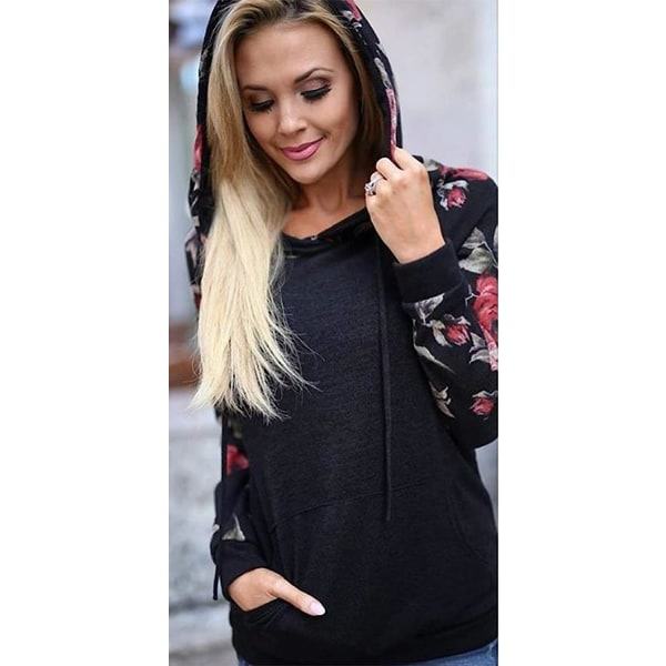 IC Blomsterprint Hoodie til Kvinder Langærmet Træksnor Casual