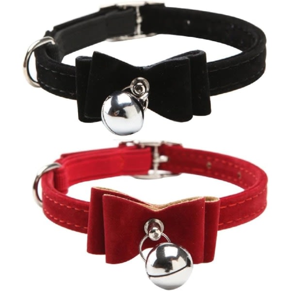 2-pack Justerbart Halsband med Fluga och Klocka för Katt och Hund