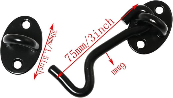 Krog- og øjelås, rustfrit stål, 180° justerbar dør- og vindueslås til porte, 2-pak, sort, 7,5 cm