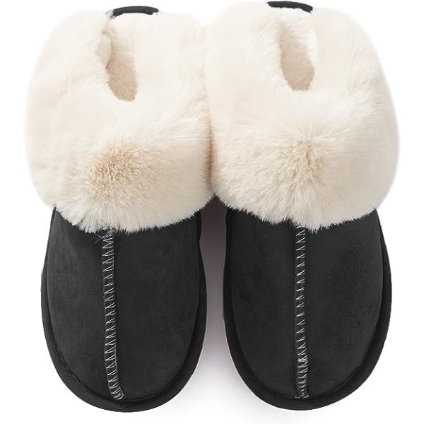 Damtofflor med Minneskum, Fluffiga och Mjuka, Varma Slip-On Inomhus- och Utomhustofflor, Halksäkra, Mysiga Plysch för Inomhus och Utomhus (Storlek: Stor)