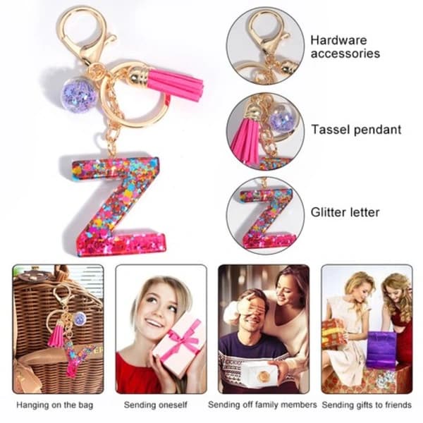 Sequins Handmade Resin Letter Keychain A-Z Initial Keychain Car Handbag Accessories N N