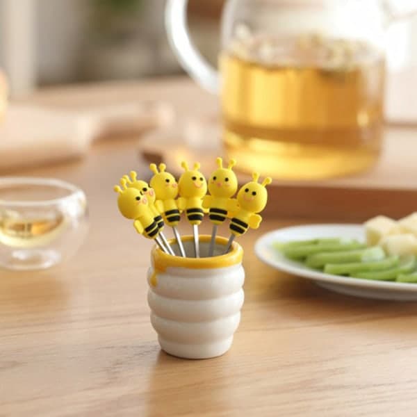 IC 7 st/ set Mini Bee Frugtgaffel rustfri Kage Dessertsalat