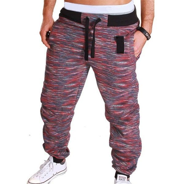 Män Elastisk Midja Byxor Harem Byxor med dragsko Vinröd 3XL