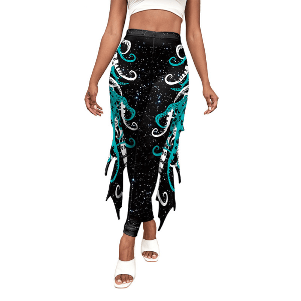 Kvindes Mermaid Fish Scale Leggings Magtkontrol Yoga Bukser Sort M