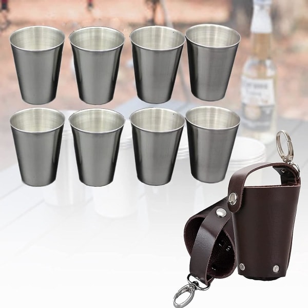 Rustfrit stål snapsglas, bærbare camping snapsglas med 2 etui, metal rejse vinglas stilke til fest udendørs indendørs bbq camping