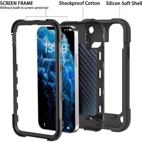 IC iPhone 14 Pro Max-etui 6,1 tommer med 360° roterende ringstativ, militærklasse fallbeskyttelse for hele kroppen Robust kraftig etui 3 i 2 deksel