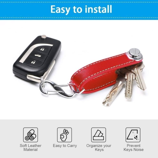 Röd - 1 lädernyckelring | Man nyckelringer | Löstagbar nyckelring IC