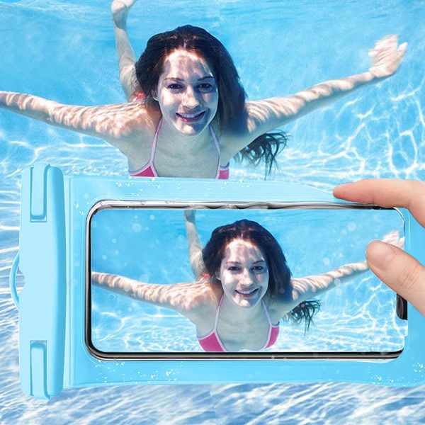 IC Vattentätt telefon etui Undervattens vattentätt telefon cover 7 tum, vattentätt telefon cover til simning - blå