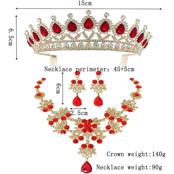 IC 1 set strass kronhalsband örhänge smyckesset barock krontiaror bröllopssmycken set för balfest bröllopsklänning