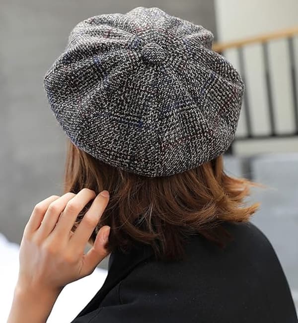 Dame lue i ullblanding, varm vinterlue med brem, stilig beret for hverdagsbruk, khaki, 56-59 cm