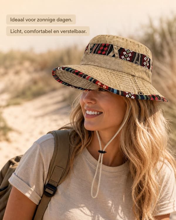 Bøtte Solhat, Let Åndbar Sammenfoldelig Tekstil Med Hagesnor Til Mænd Og Kvinder, Rejser, Strand Og Vandreture, Khaki