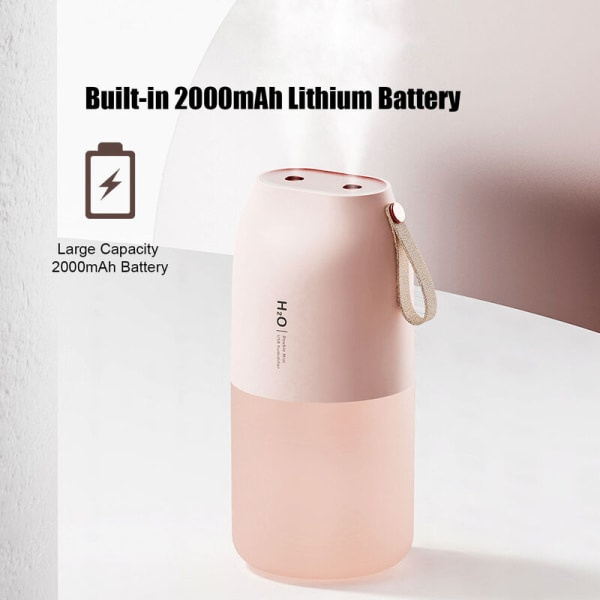 IC 300ml USB med LED-lys Dobbel Kaldt Tåke Luftfukter Auto-Av Luftfukter Bærbar Skrivebords Luftfukter (Rosa)