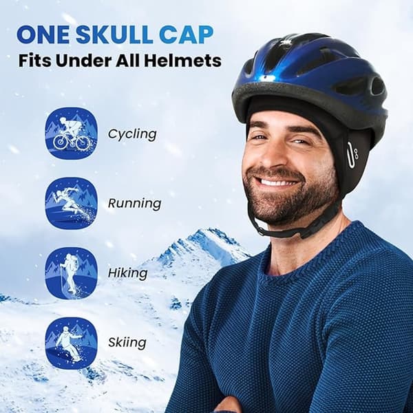 Vintercykelhjälmsfoder, vindtät fleece med öronskydd och reflexband, för cykling och skidåkning, svart, en storlek