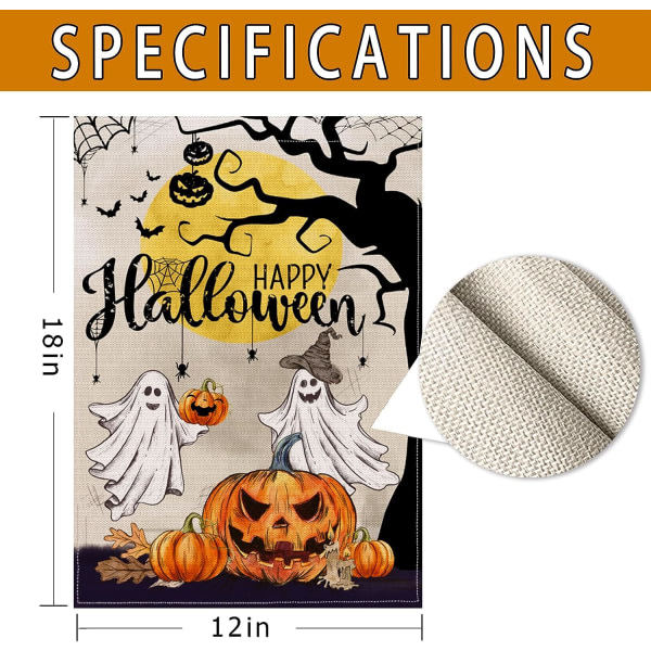 IC Halloween Garden Flag 12x18 Dubbelsidig, Ghost Happy Halloween Yard Flagga, Burlap-tecken Samll Halloween Garden