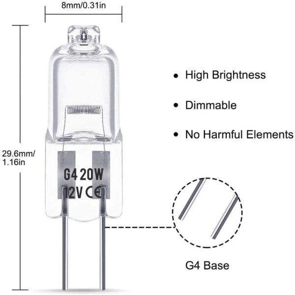 IC G4 halogenlampa, 12V 20W halogenstiftslampa,