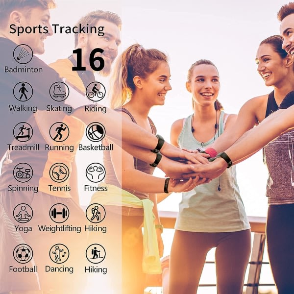 IC Fitness Tracker med pulsmätare, Activity Tracker Watch Vattentät med tilkoblet GPS, 16 sportlägen Hälsa.