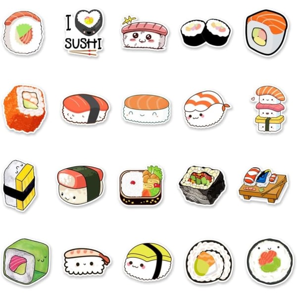 IC 50 stk Sushi-klistremerker Japansk mat Sushi-rullrisklistermerker Vannflasker Bærbar telefon Motorsykkel Datamaskin Gitar Skateboard Vinyl