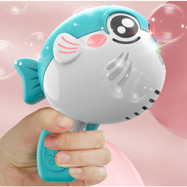 IC 10-huls automatisk sæbeboblemaskine elektrisk puffer fisk sæbeboblemaskine legetøj til børn (cyan fisk)
