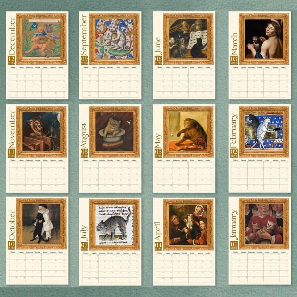 Ugly Medieval Cats Calendar 2024 | Rolig Ugly Owl Väggkalender | Rare renessansekatter Hundekalender 2024 | Djurväggkalender rolig present A