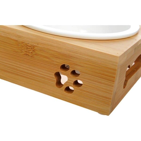 IC Keramiske Katteskåle med Bambus Holder 2 x 0,25 l