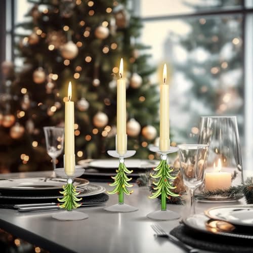 3-delad ljusstake i glas, julgransbordsdekoration för julfester och middagar, grön