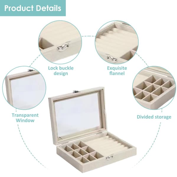 IC 2-i-1 smykkeboks Ring Ørepynt Organizer Holder Stable Beige