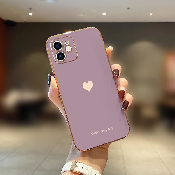 IC Kompatibelt iPhone 11 Cover til Piger Kvinder Sød Kærlighed-Hjerte Luksus Bling Belægning Blødt Cover Forhøjet Kamerabeskyttelse, Lavendel