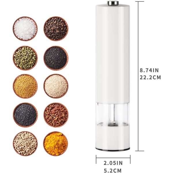 IC 2ST Pepparkvarn Elektrisk Salt- och Pepparkvarn Set Elektrisk Salt- och Pepparskakare Automatisk Malning Keramisk Slipkärna (Vit)