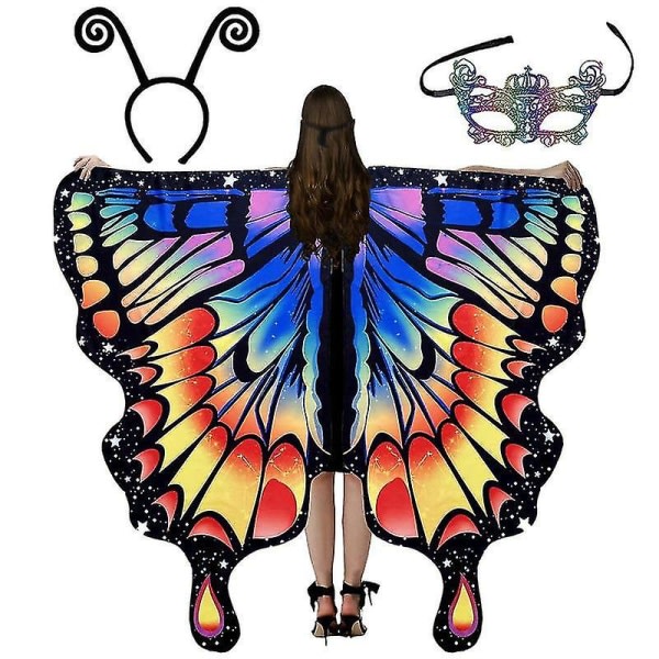 Butterfly Wings Vuxen Och Cover Sjal Nymf Halloween Cape Costume Festival Accessoarerblågrön bluegreen IC
