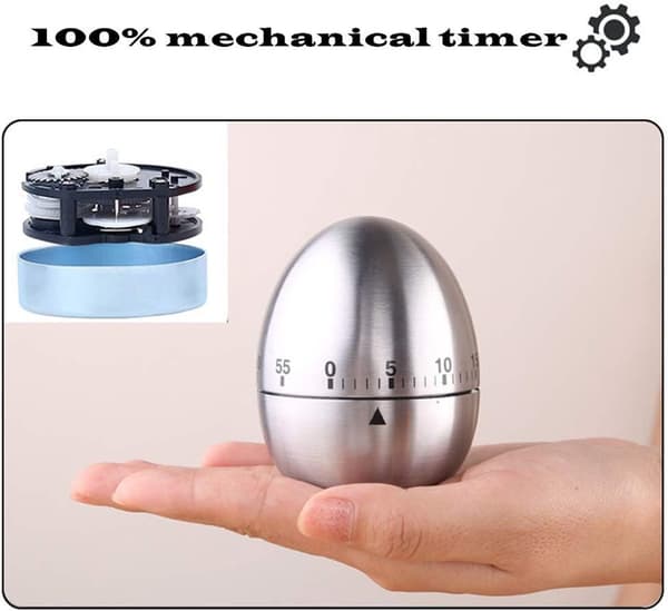 Egg Timer - Mechanical - Clock - Kitchen Timer - Stainless - Steel - Cooking Time Reminder - Suitable - Time Management - 60