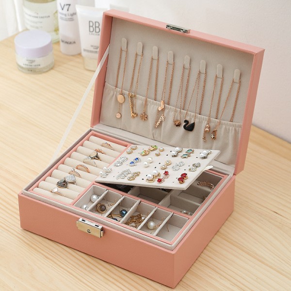 Resor PU Läder Flickor Smyckeskrin Ringar, örhängen, armband och halsband Smyckeförvaringsbox