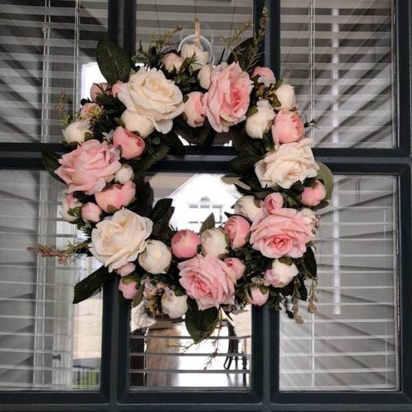 IC Dørkrans vægkrans, håndlavet kunstig blomsterdekoration til hjem, fest, dør, bryllup - blå