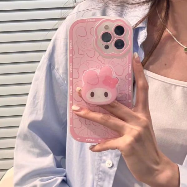 IC Kompatibel med iPhone 14 Pro - Etui Søt Kawaii Tegneserie Anime Søt TPU-myk etui med grepestativ Søt 6,1 etui (rosa)