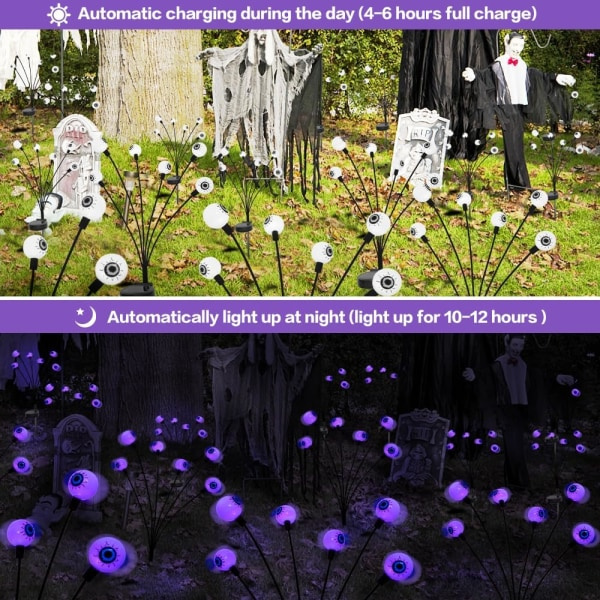 IC 2-PAKKI Pelottavat silmät Solar-puutarhavalot Halloween-koristeet ulkona, heiluttava leppäkerttu 12 LED:llä violetit haamuvalot