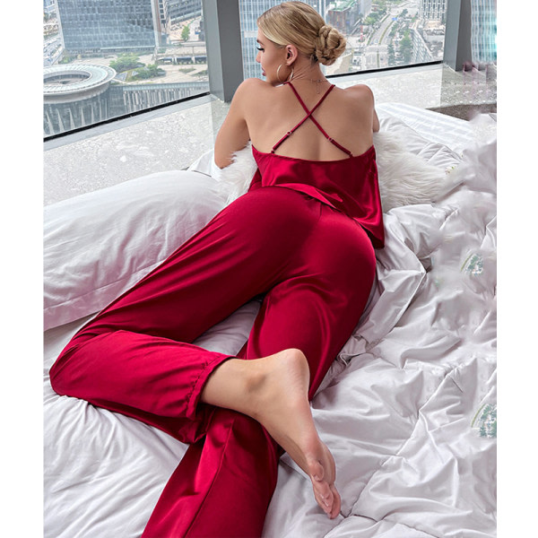 Pyjamas Sexiga damunderkläder Satin nattkläder Red S