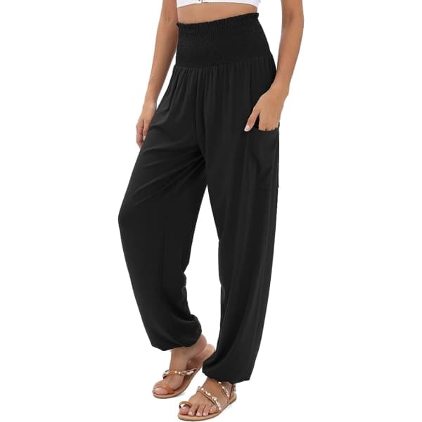 IC 2-pack Haremsbyxor för kvinnor, Yoga Boho byxor med hög midja och fickor