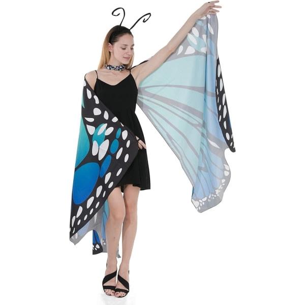 IC Butterfly Wing Cape-sjal med spetsmaske og pannband med svart sammetsantenn
