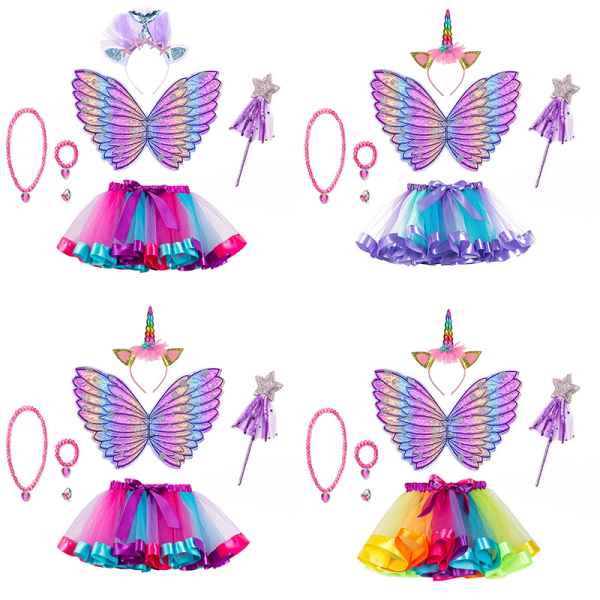 7 st Små Flickor Blomma Fairy Butterfly Wings Rygg Ornament färg5