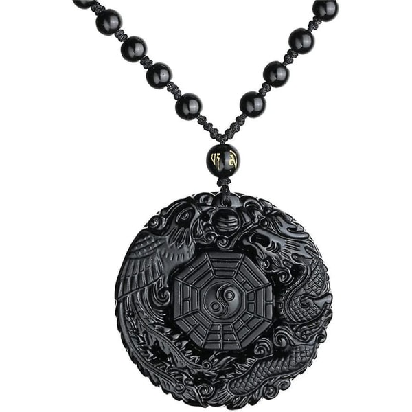 IC Naturligt obsidian hänge halsband drake med kedja för lycka