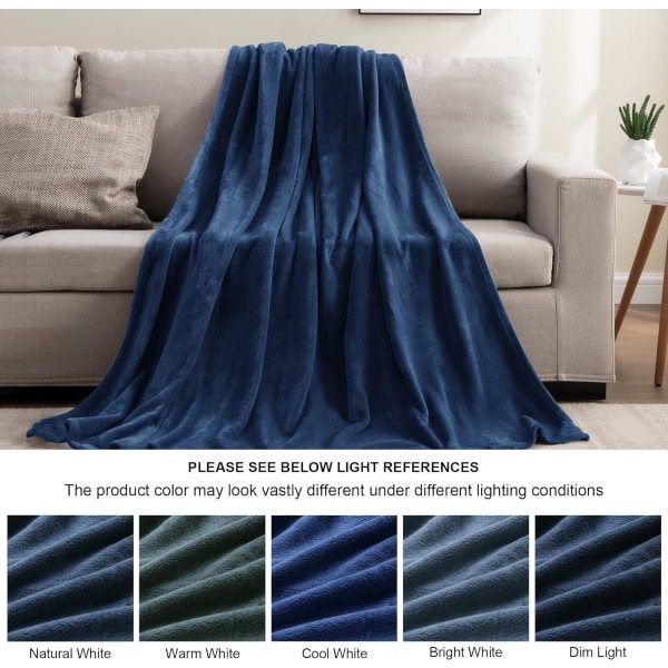IC Fleecefilt Marinblå tæpper til sofa og seng, plys mysig fuzzy tæppe 60\" x 80\", superbløde og varme tæpper til forår og sommer